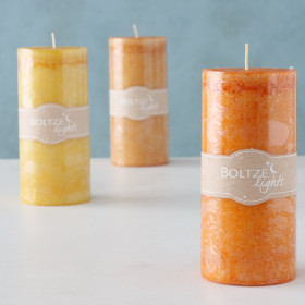 2002170 Pillar candle Vela, 3 ass, H 15 cm, d 7 cm, Dark Orange