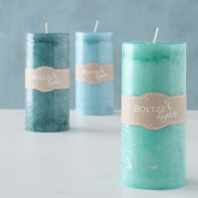2002186 Pillar candle Vela, 3 ass, H 15 cm, d 7 cm, Wax Turquoise