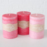 2002190 Pillar  Vela, 3 ass, H 10 cm, d 7 cm, Wax dark rose