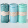 2002186 Pillar candle Vela, 3 ass, H 15 cm, d 7 cm, Wax Turquoise